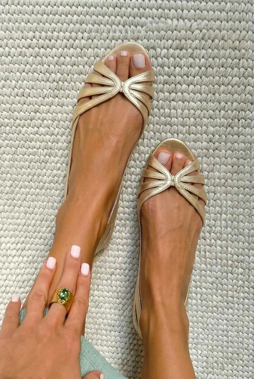 Strappy Peep Toe Slingback Casual Flats