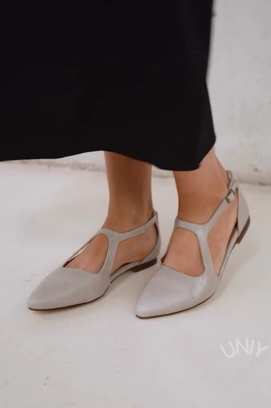 Minimalist Light Grey Cut-Out Pointed Toe Flats