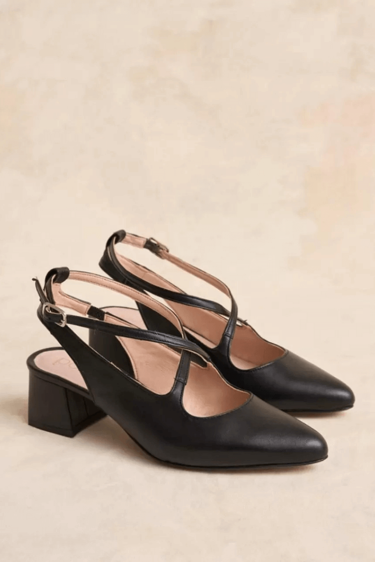 Pointed Toe Double Strap Faux Leather Flats