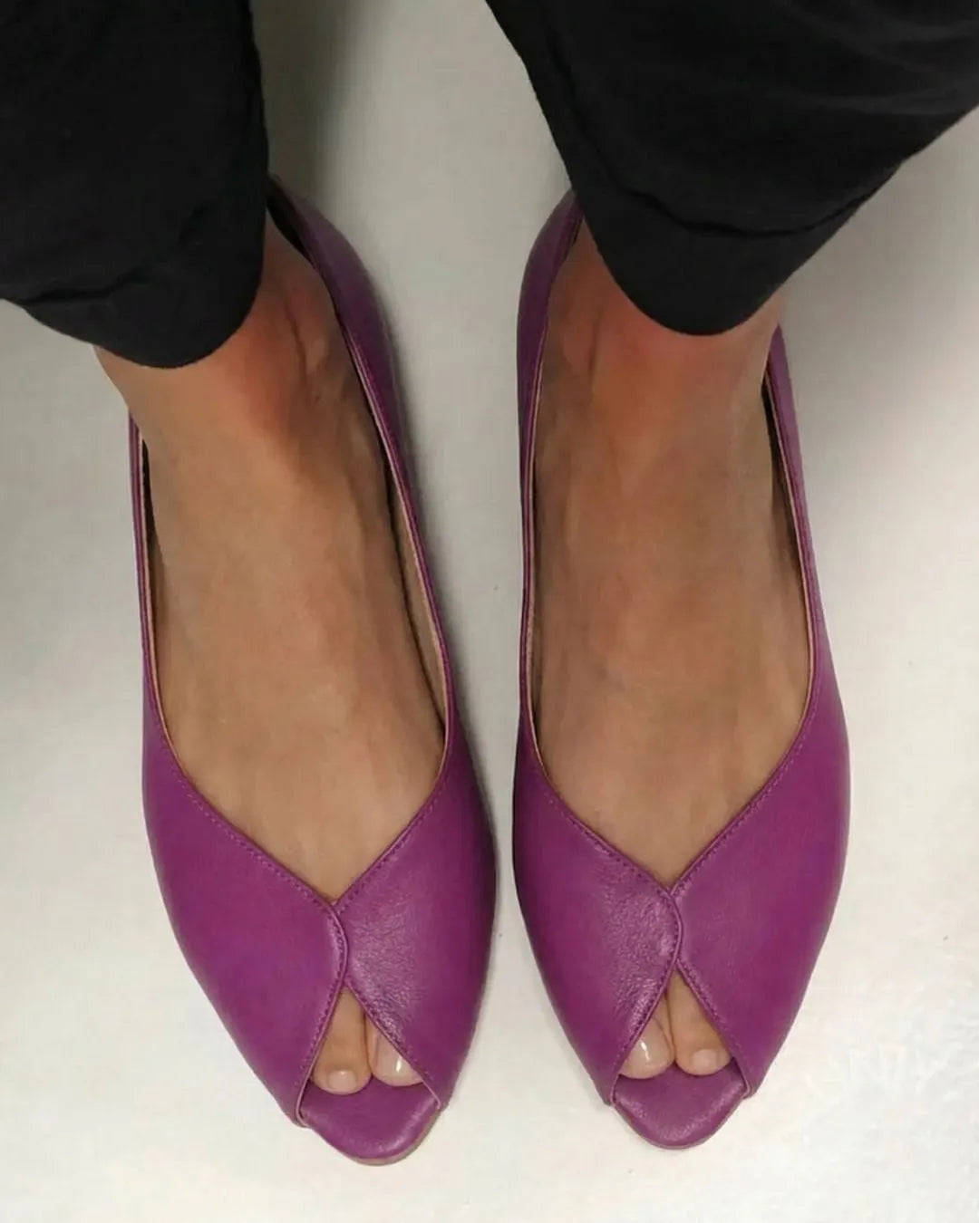 Magenta Pointed Peep Toe Minimalist PU Leather Chic Flats