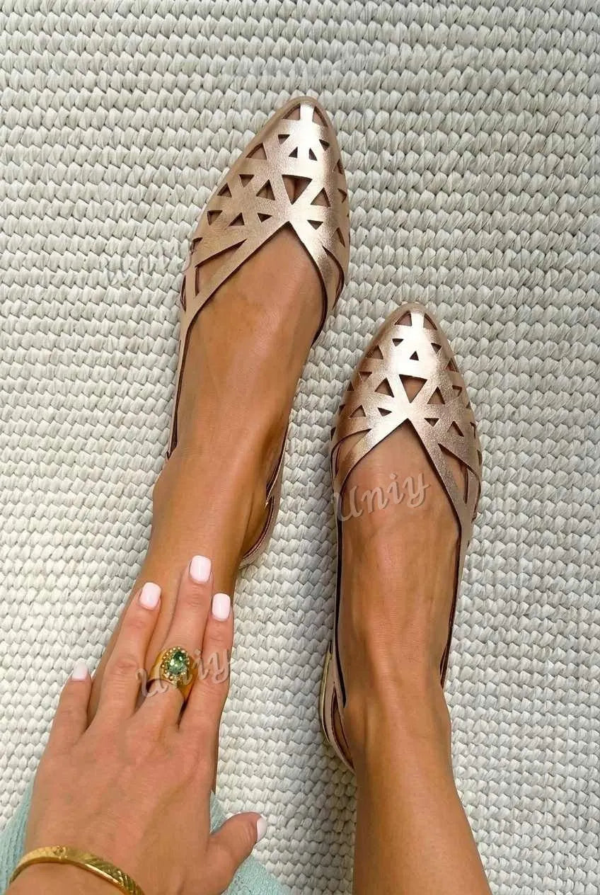 Laser Cutout Pointed Toe Slingback Flats