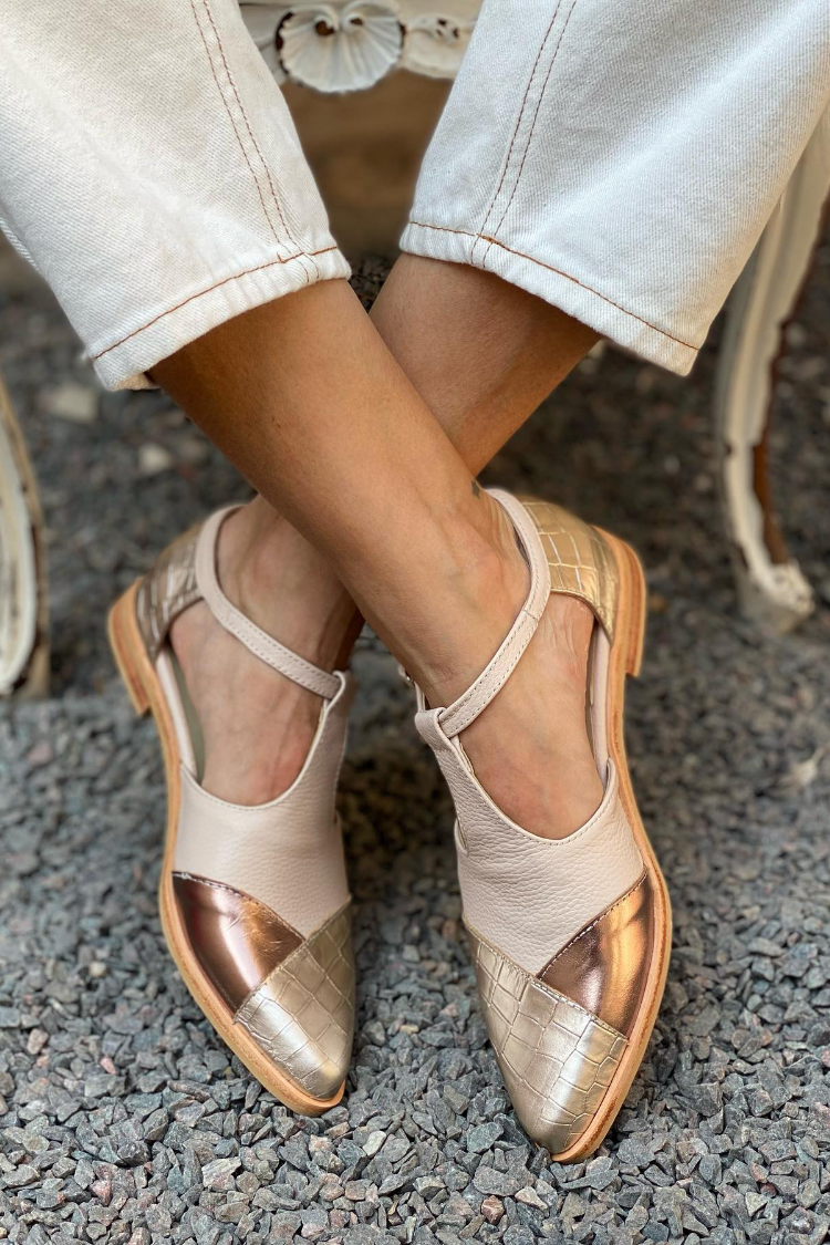 Golden Hour Croc Panel Slingbacks Flats