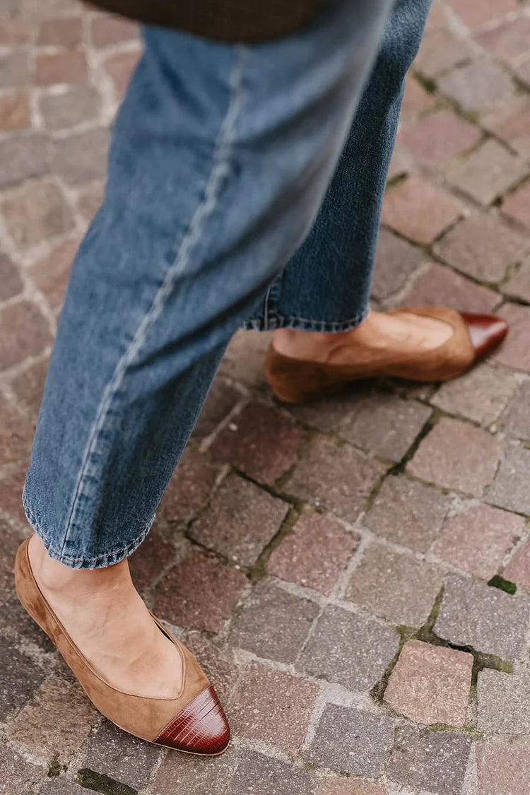 Patchwork Pointed Toe Casual Slip On Brown Flats