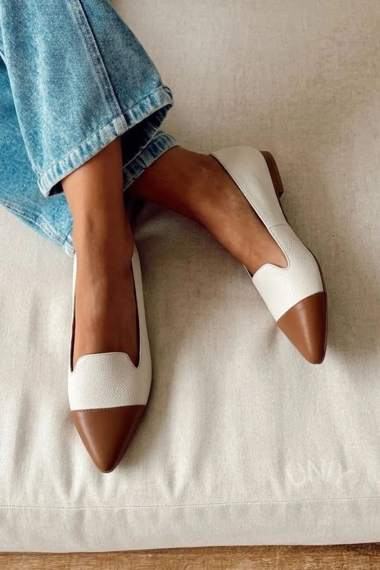 Vintage Pebbled Leather Two-Tone Pointed Toe Flats