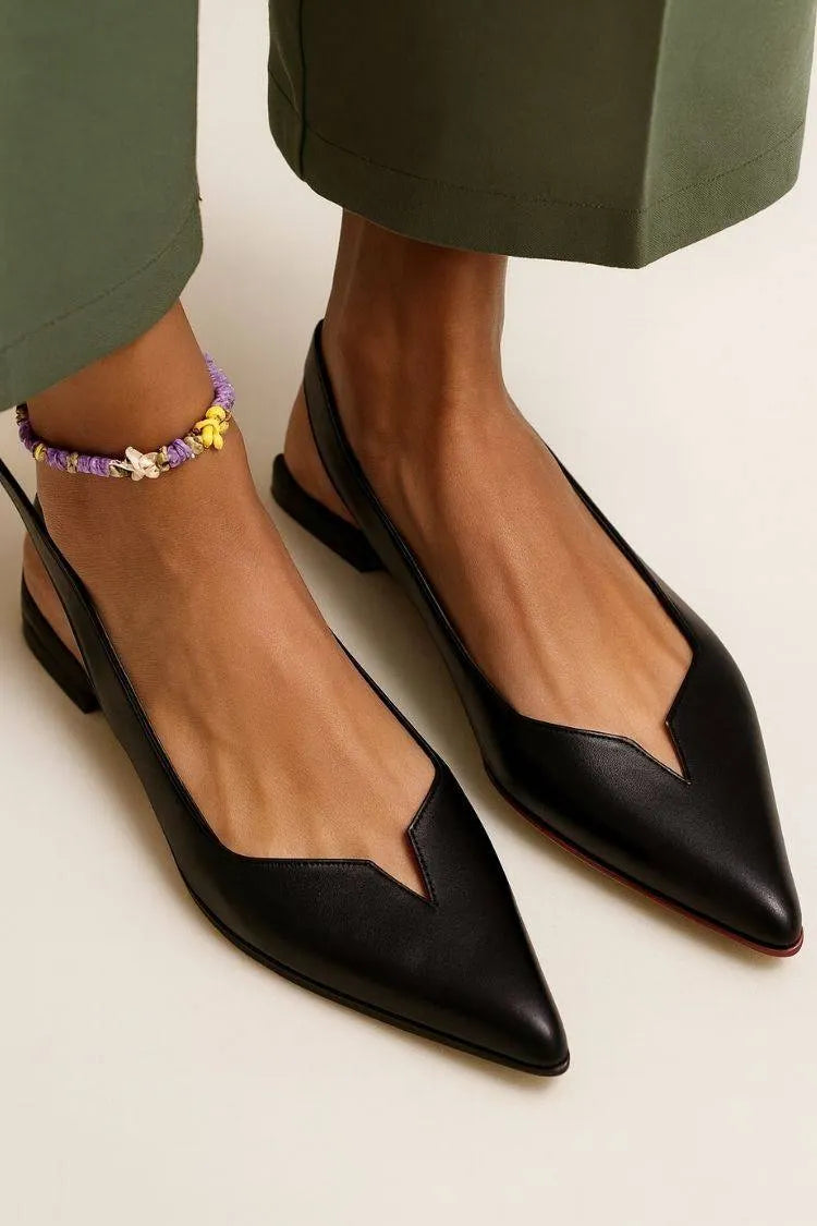 Faux Leather Minimalist V-Cut Pointed Slingback Flats