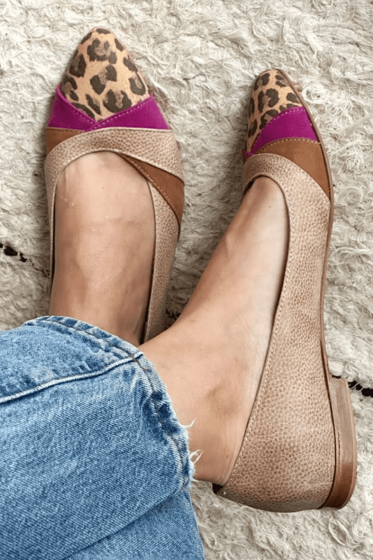 Animal Print Faux Leather Contrast Pointed Toe Flats