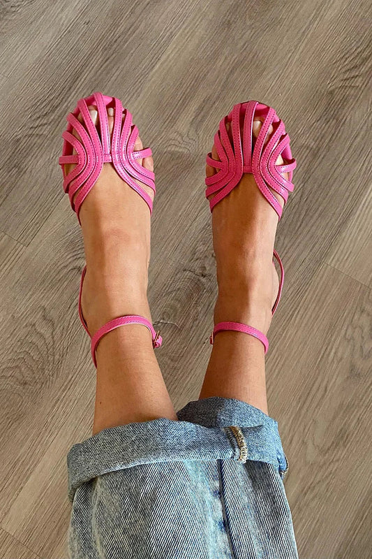 Hollow Out Round Toe Ankle Strap Sandals Solid Flats