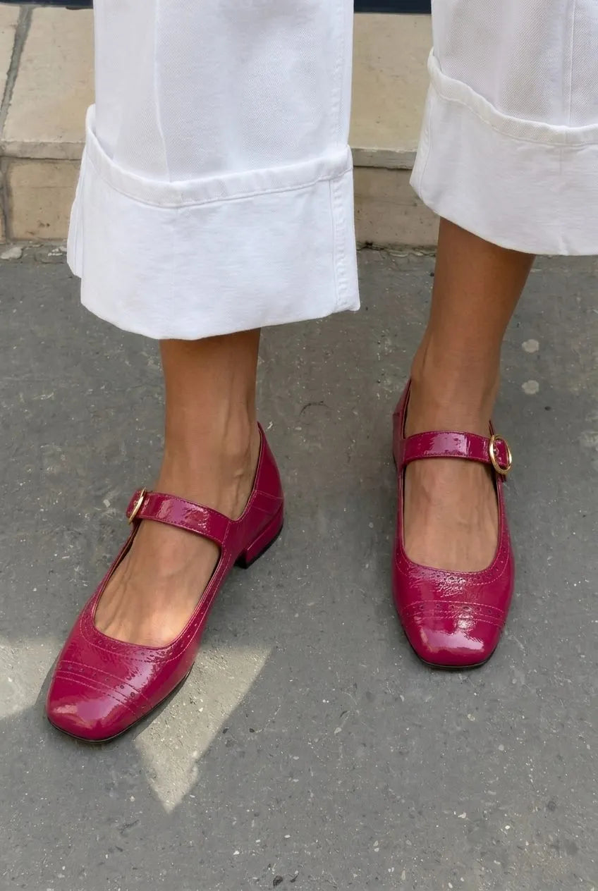 Patent Leather Brogue Square Toe Mary Jane Flats