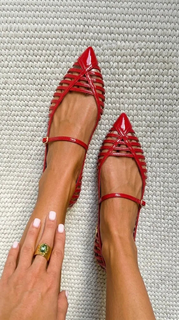 Patent Leather Pointed Toe Mary Jane Red Flats