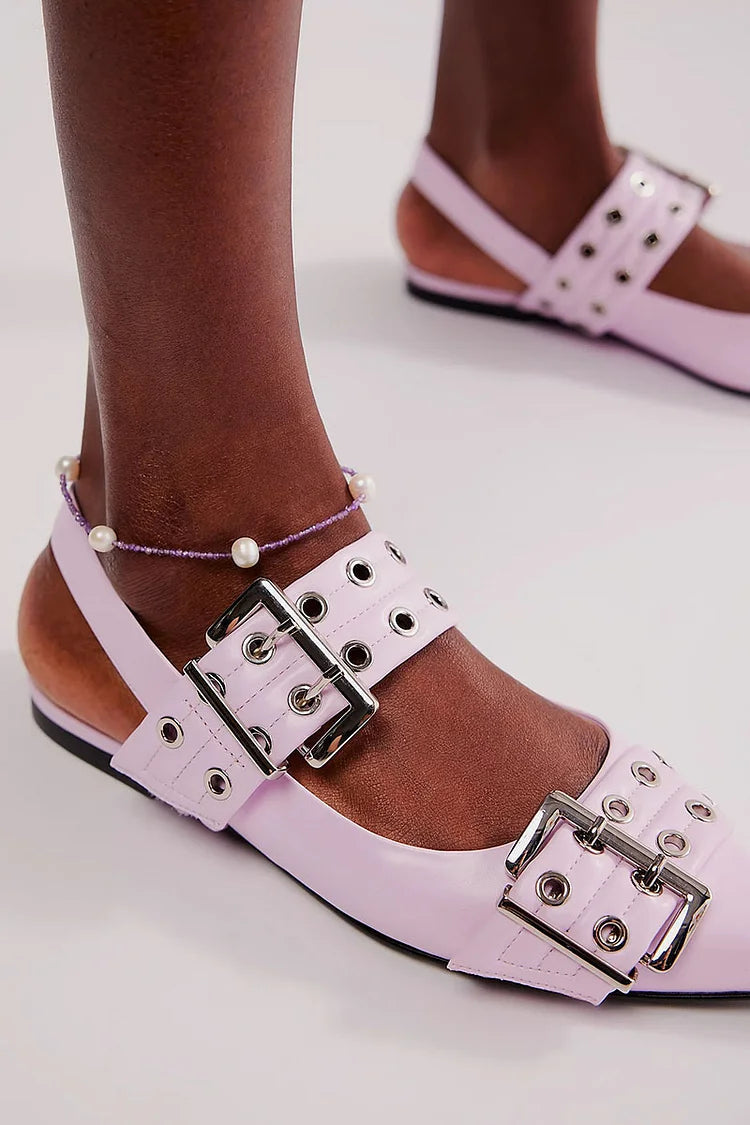 Pointed Toe Slingback Purple Metallic Light Eyelets Flats