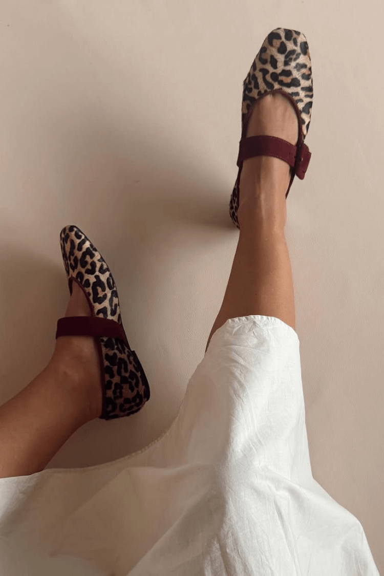 Leopard Print Suede Buckle Strap Round Toe Mary Jane Flats