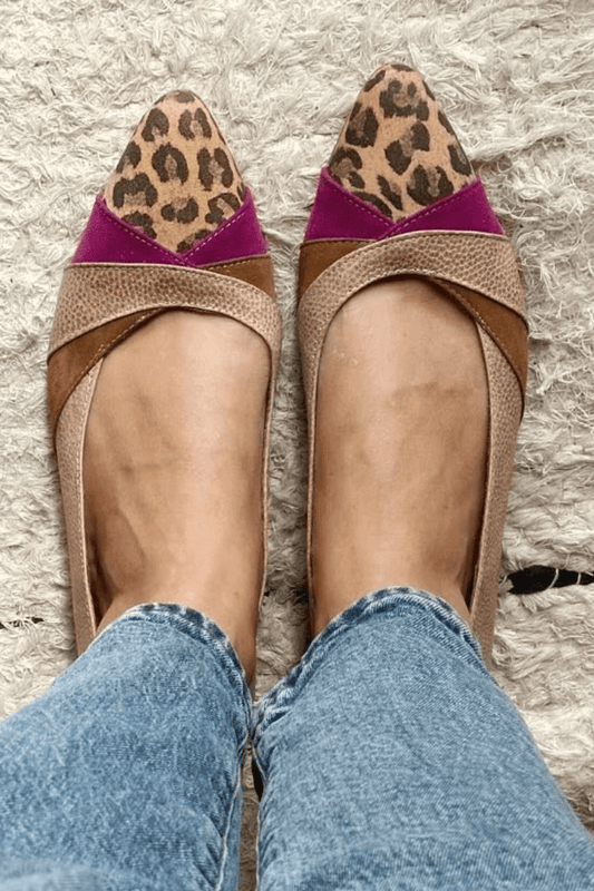 Animal Print Faux Leather Contrast Pointed Toe Flats