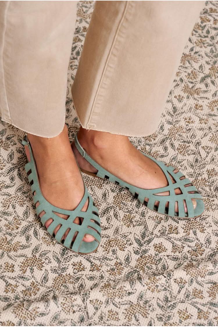 Suede Cutout Closed Toe Slingback Sage Green Flats