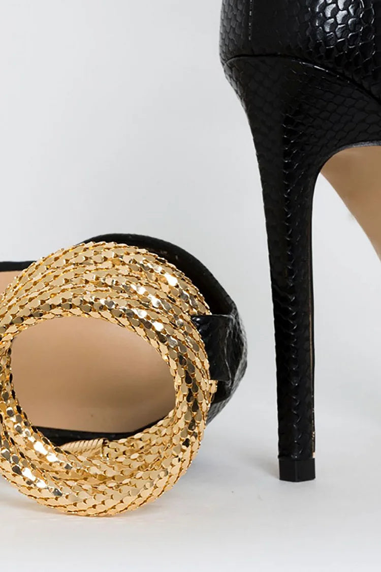 Light Gold Snake Ankle Transparent Strap Stiletto Sandals