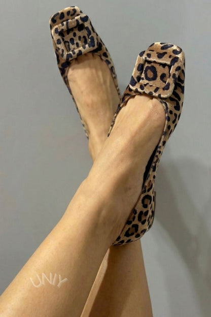 Velvet Square Buckle Soft Square Toe Flats