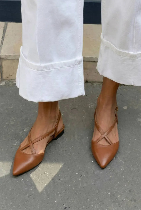 Crisscross Pointed Toe Slingback Casual Flats