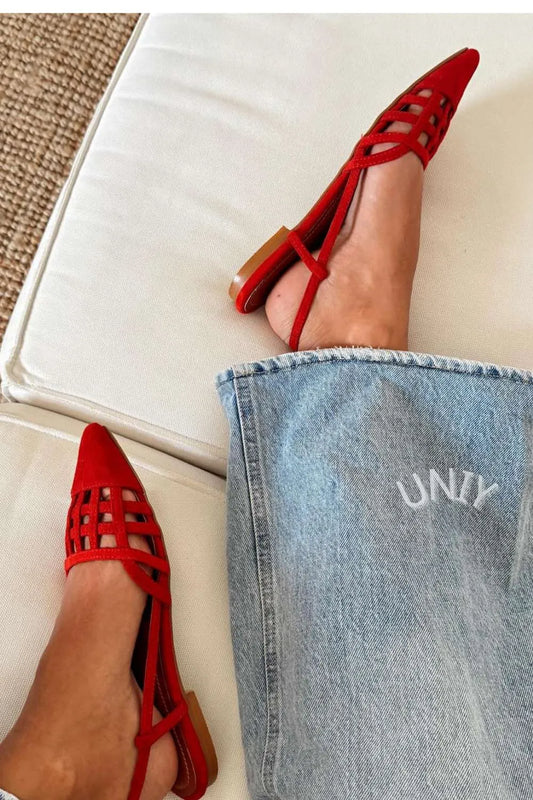 Suede Cut-Out Pointed Toe Flats