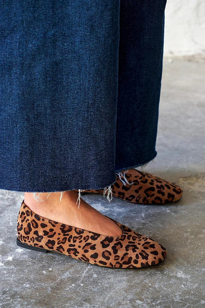 Square Toe Leopard Print Casual Brown Flats