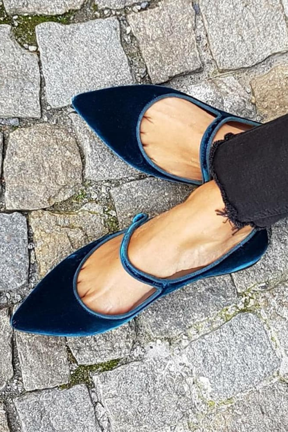 Velvet Faux Suede Ankle Strap Pointy Flats