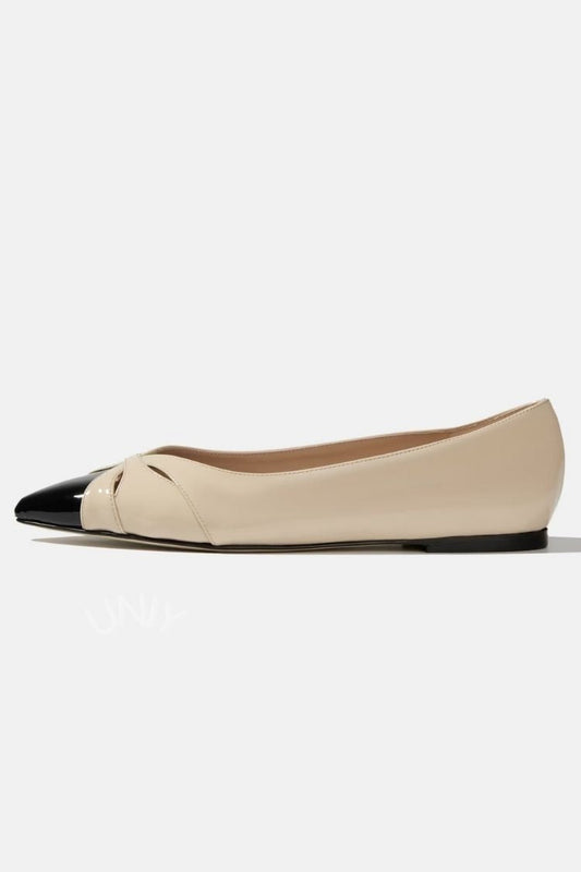 Chic Two-Tone Pointed Toe Cutout Slip-On Flats