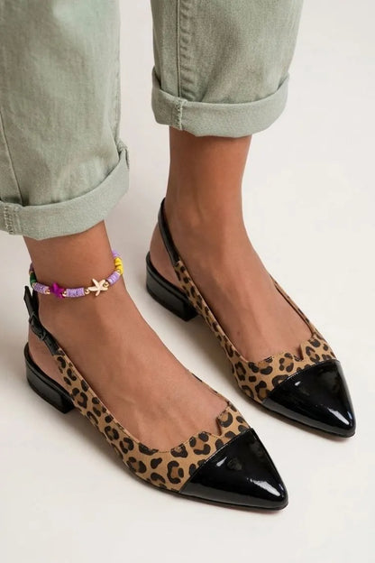 Colorblock Cut Out Buckle Slingback Strap Pointy Toe Flats