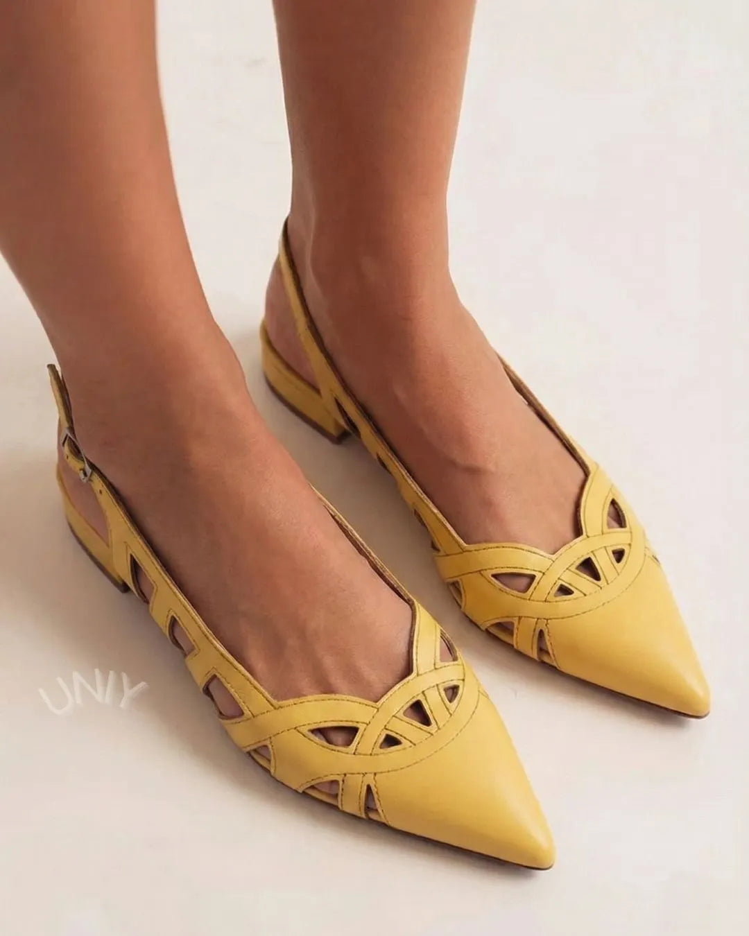 Yellow Pointed Toe Cutout Casual Slingback Ballet Flats