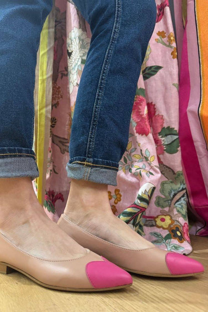 Leather Colorblock Heart Patch Pointed Toe Ballet Flats