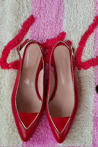 Contrast Trim Pointed Toe Slingback Red Flats