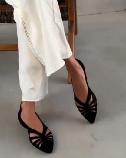 Solid Color Cutout Pointed Toe Minimal Ballet Flats