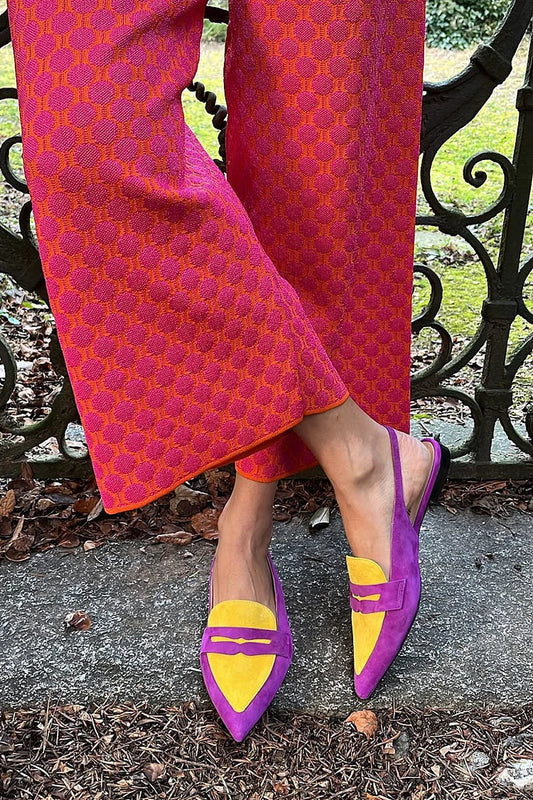 Toe Finish Colorblock Pointed Matte Vintage Slingback Flats