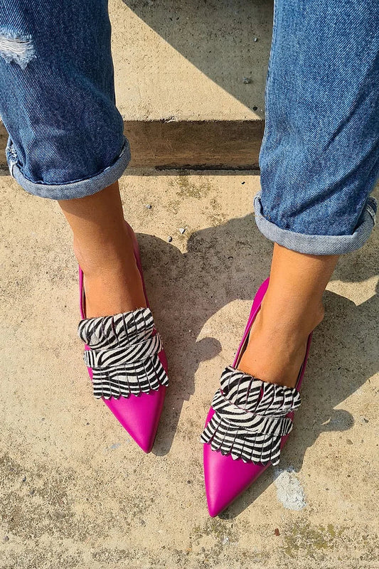Zebra Print Fringe Pointy Toe Slip-On Flats