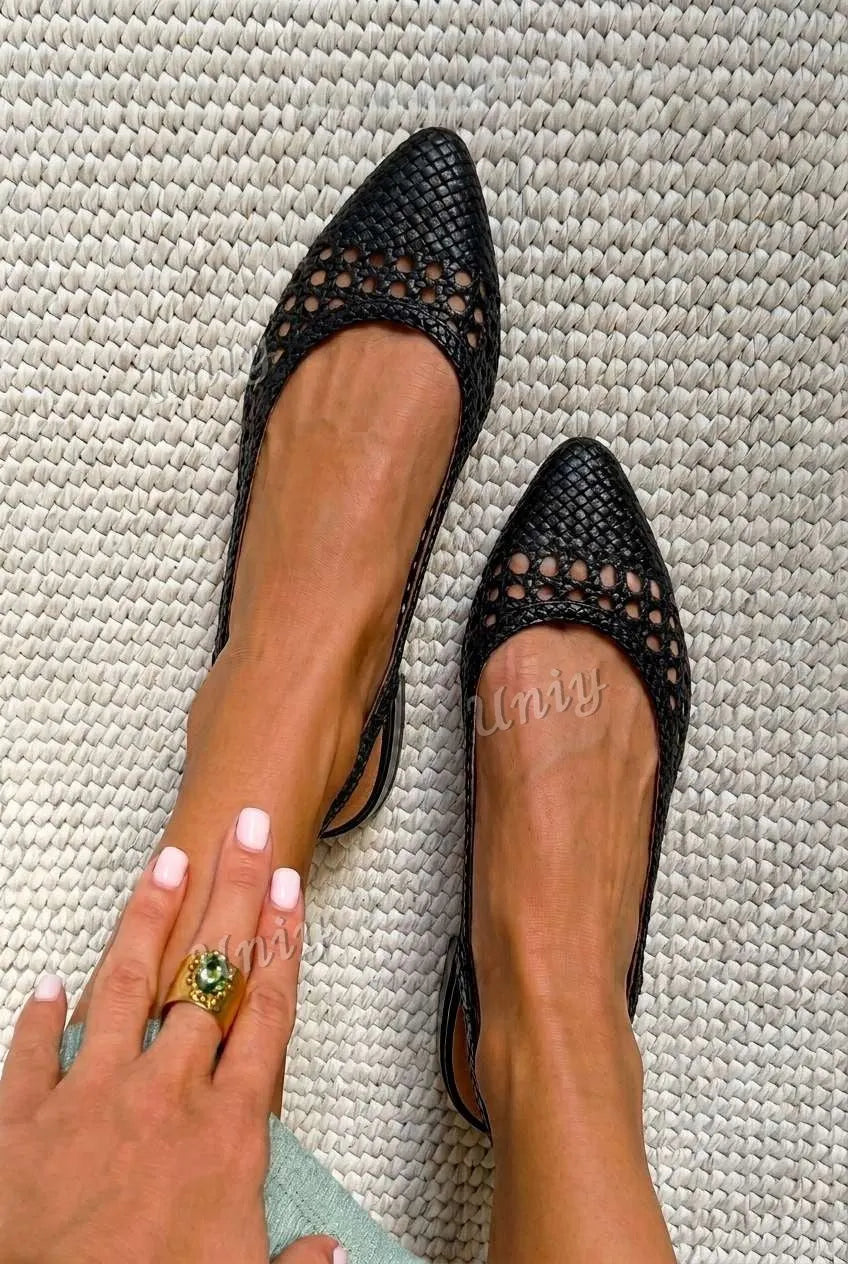 Woven Pointed Toe Slingback Casual Flats