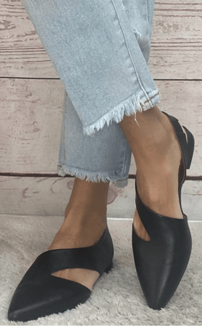 Crisscross Strap Faux Leather Pointed Toe Flats