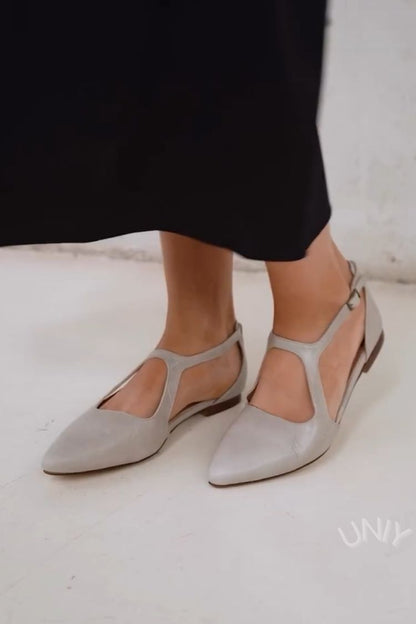 Minimalist Light Grey Cut-Out Pointed Toe Flats