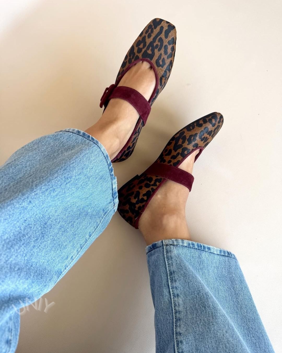 Leopard Print Mary Jane Burgundy Buckle Strap Flats