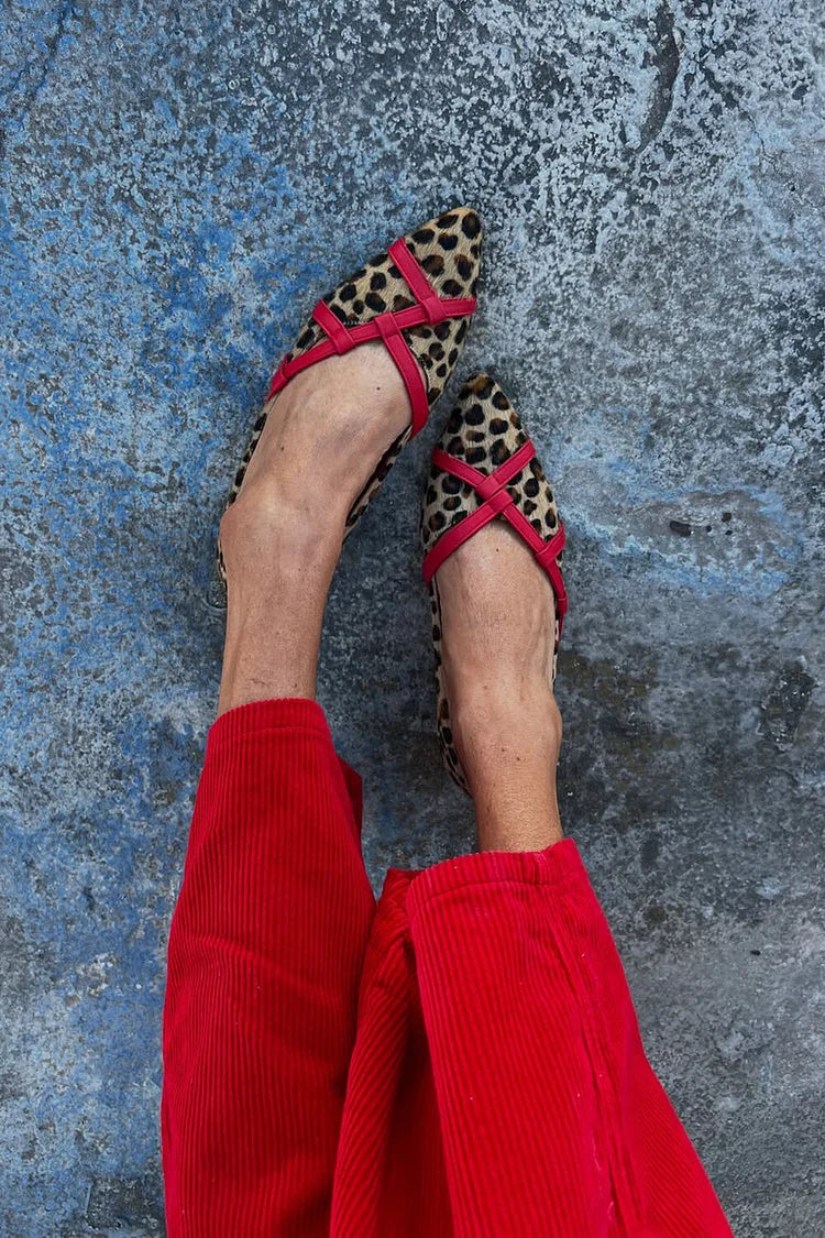 Colorblock Strap Leopard Print Pointed Toe Flats