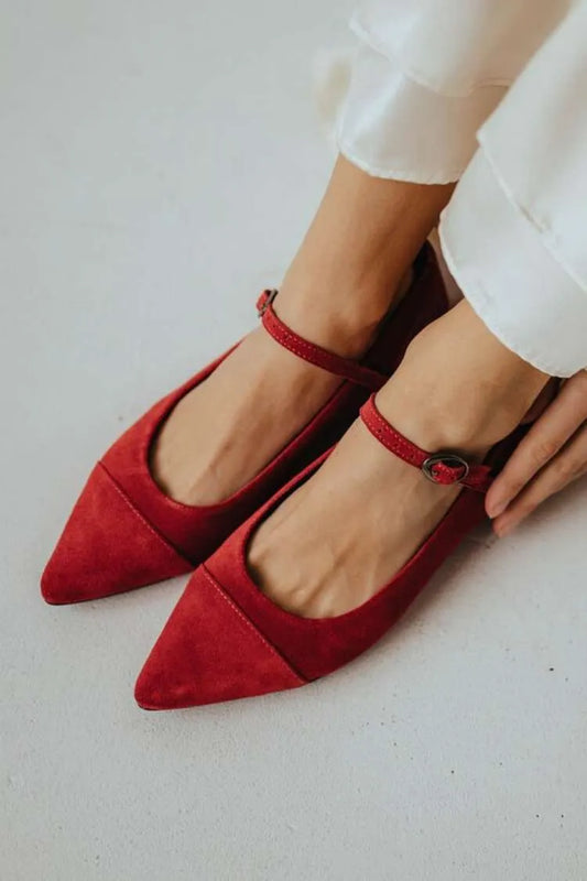 Suede Mary Jane Pointed Toe Flats