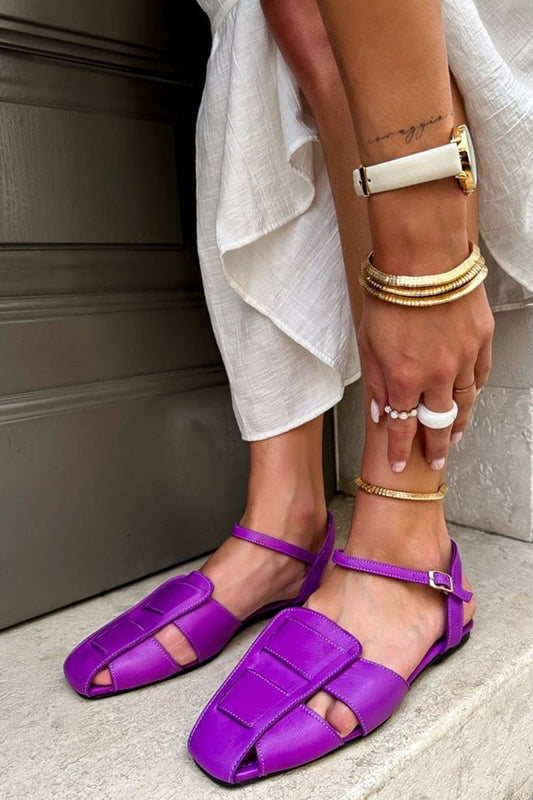 Color Out Square Toe Solid Hollow Purple Flats