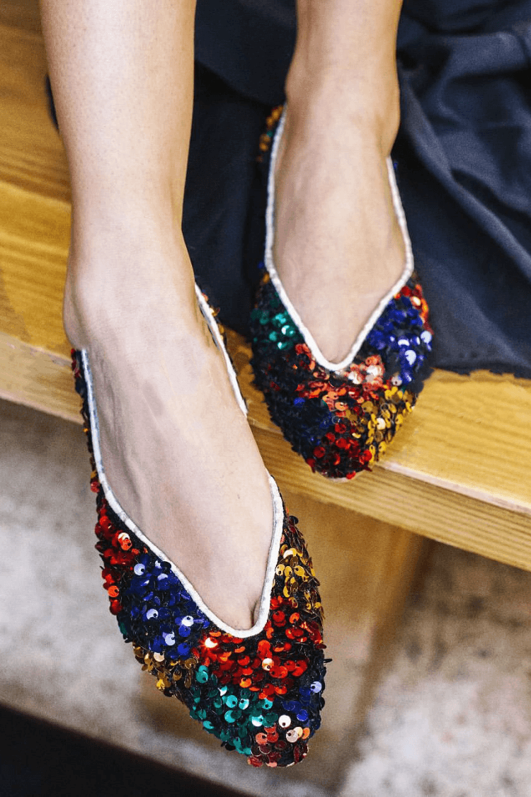 Multicolor Sequin V-Cut Glam Slip-On Flats