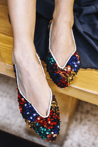 Multicolor Sequin V-Cut Glam Slip-On Flats