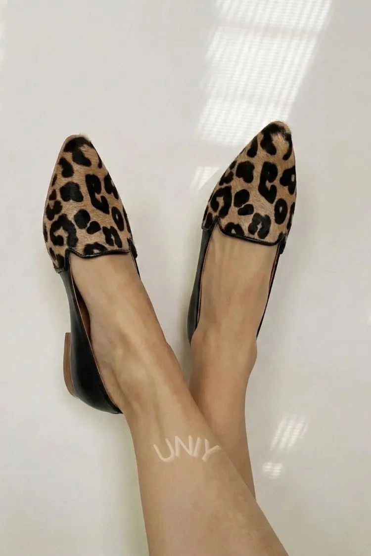 Chic Leopard Print Suede Pointed Toe D'Orsay Flats