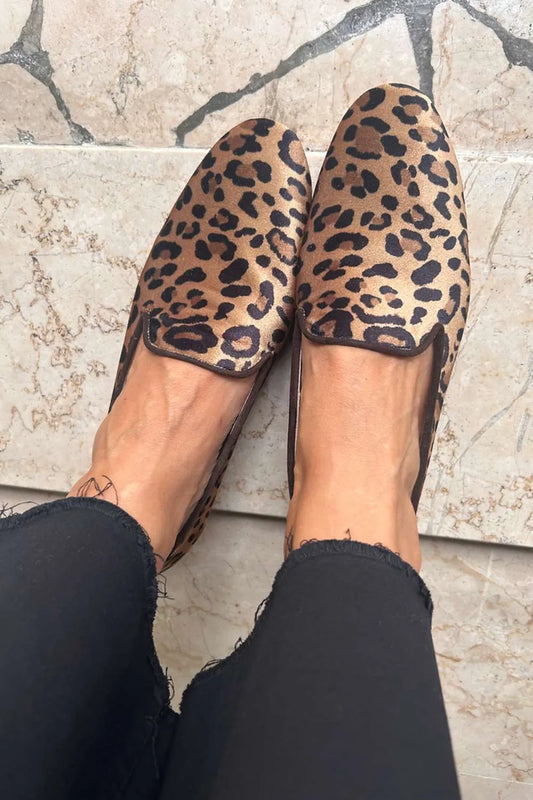 Leopard Print Satin Pointed Toe Flats