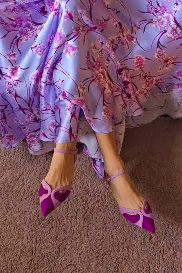 Hollow Out Colorblock Pointed Toe Purple Flats