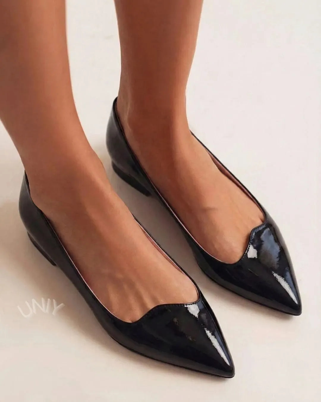 Elegant Black Patent Leather Pointed Toe Minimalist Ballet Flats