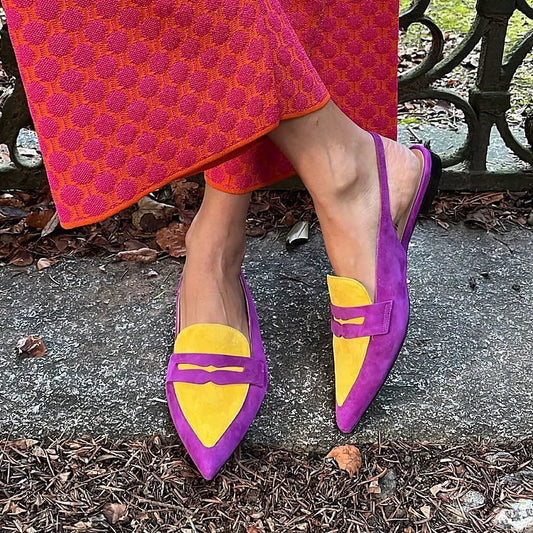 Toe Finish Colorblock Pointed Matte Vintage Slingback Flats