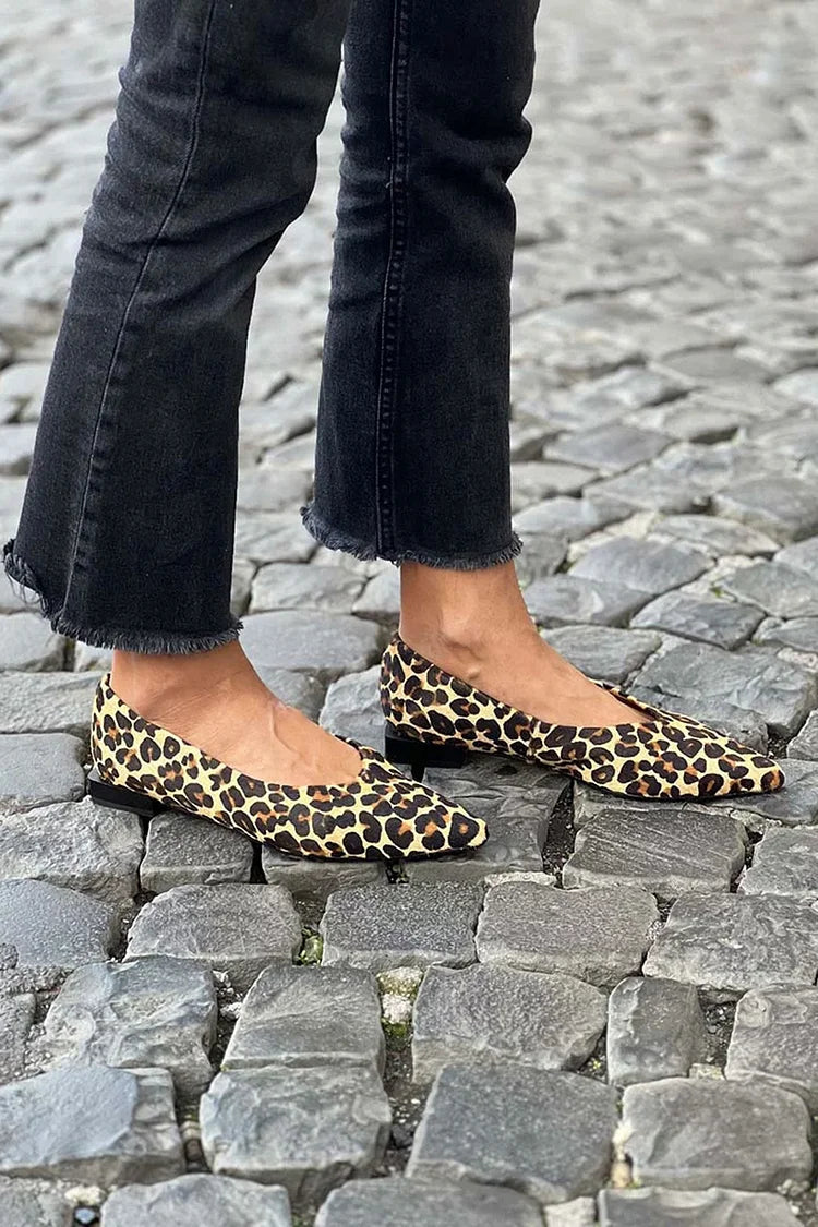 Leopard Print Pointed Toe Light Yellow Flats