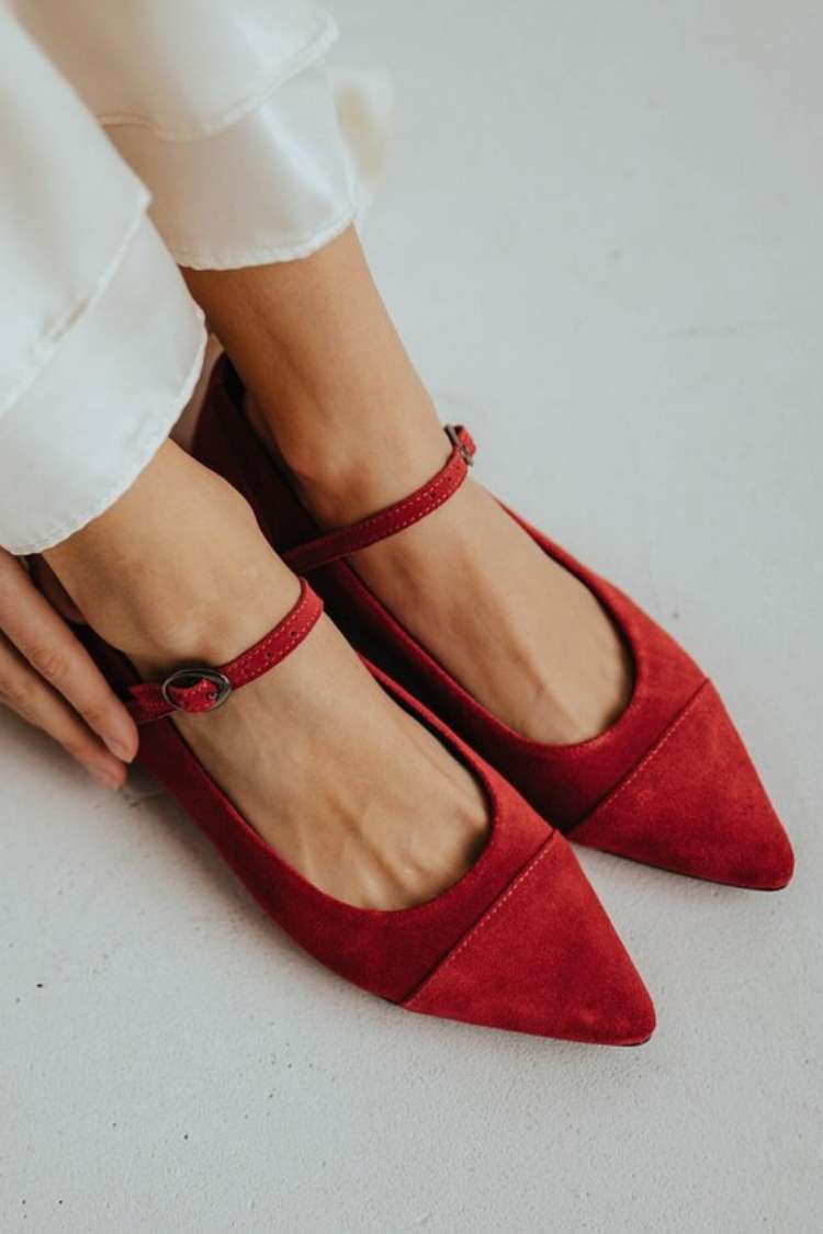 Suede Mary Jane Pointed Toe Flats
