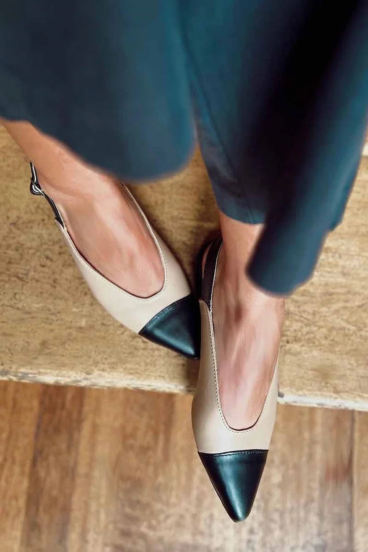 Pointed Beige Toe Slingback Elegant Colorblock Flats