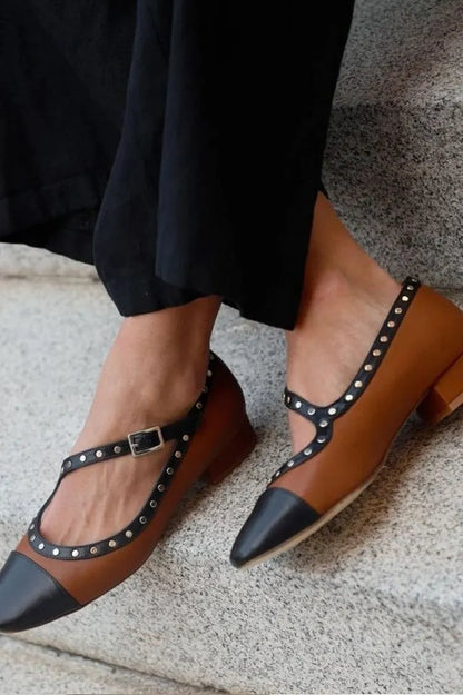Studded Two-Tone Leather Flats