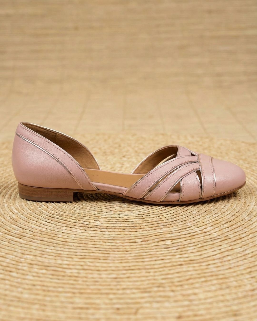 Pink Round Toe Strappy D'Orsay Versatile Casual Flats